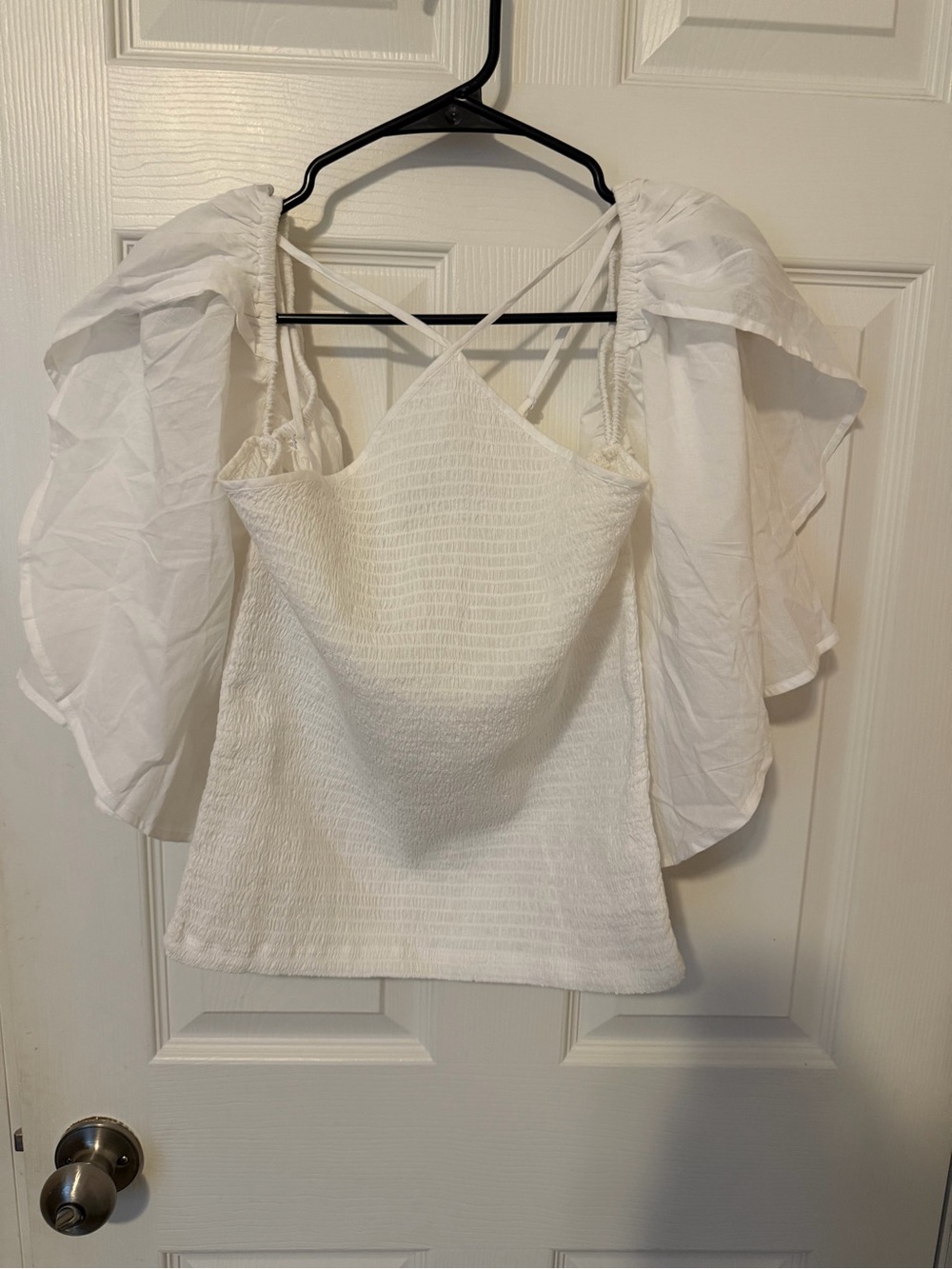 VENUS White Smocked Cami with Puff Sleeve Overlay